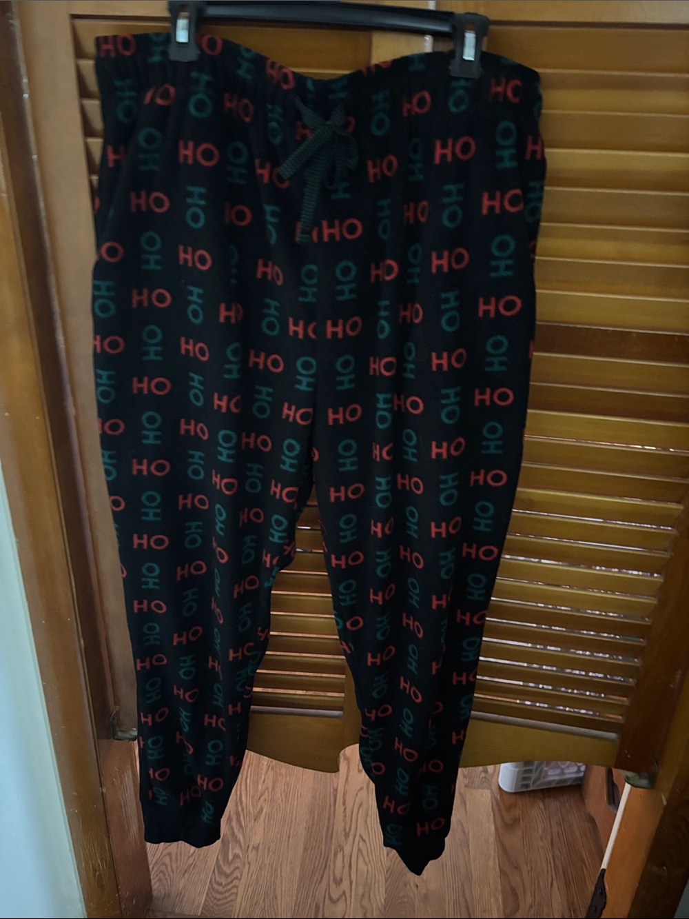 Falls Creek Black Sweatpants with Red & Green 'HO' Print